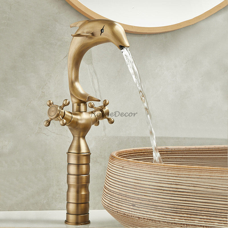 Antique Brass bath shower mixer tap dual handle control detail view