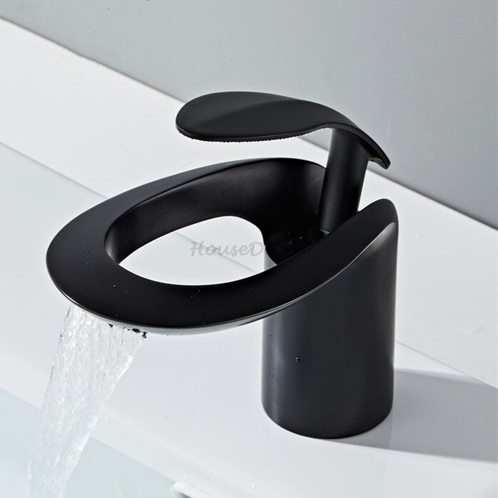 Modern bath shower mixer tap waterfall spout detail view