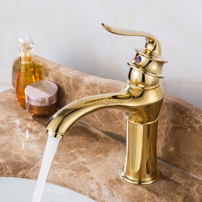 Gold bath shower mixer tap single lever control detail view