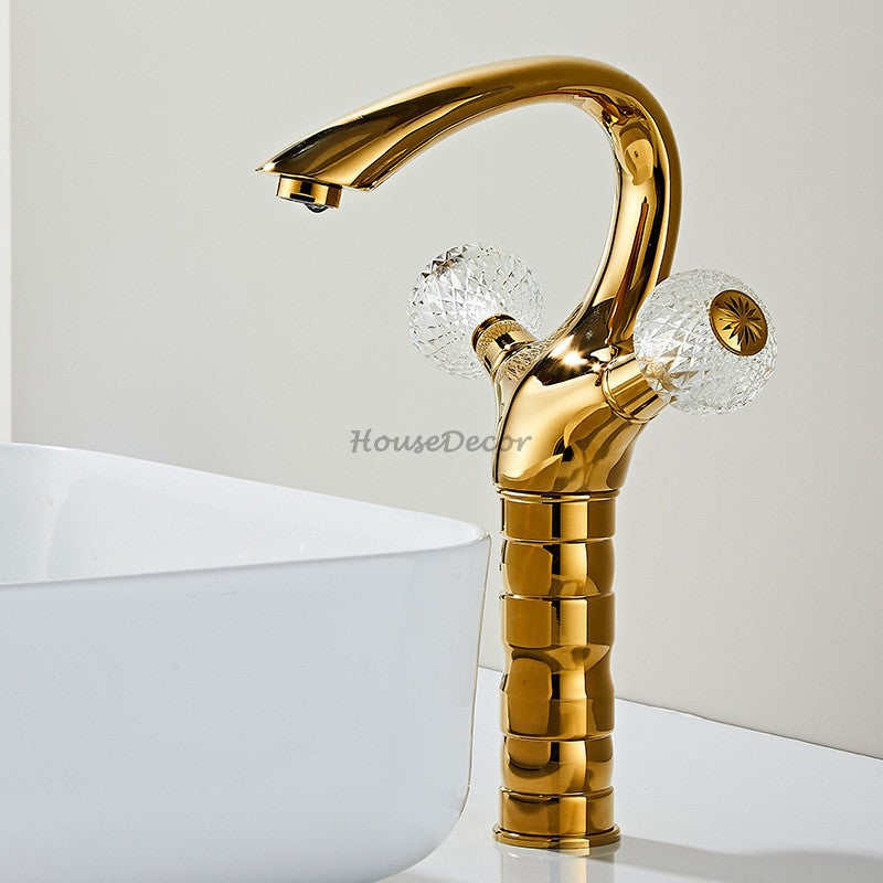 Gold bath shower mixer tap swivel spout detail view