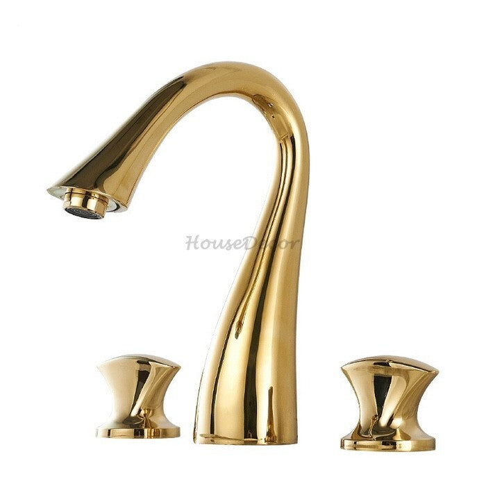 Gold Brass bathroom basin mixer tap deck mounted design additional view