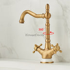 Antique Brass bath shower mixer tap swivel spout detail view