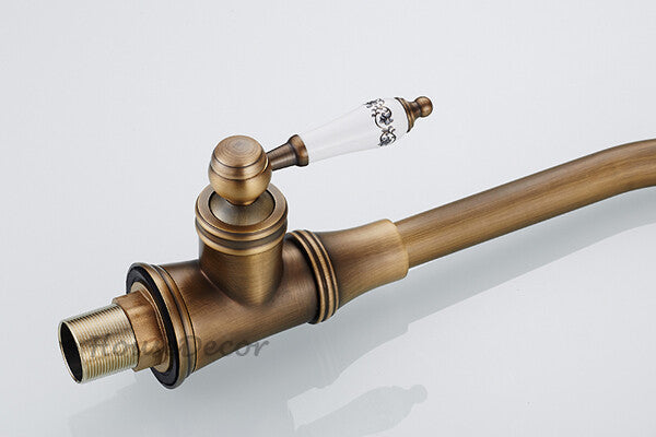Antique Brass kitchen sink mixer tap single lever control detail view