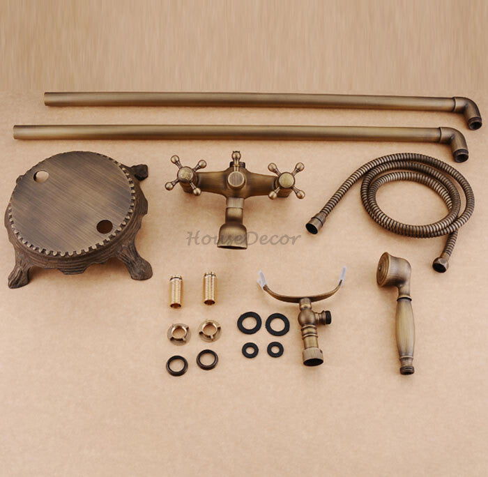 Antique Brass bath shower mixer tap floor mounted design detail view