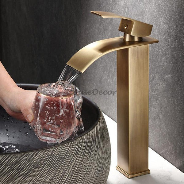 Antique Brass bath shower mixer tap waterfall spout main view
