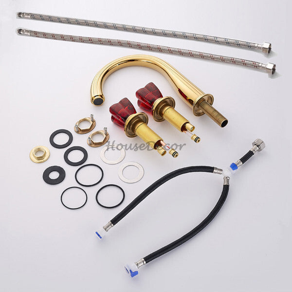Gold bath shower mixer tap dual handle control additional view