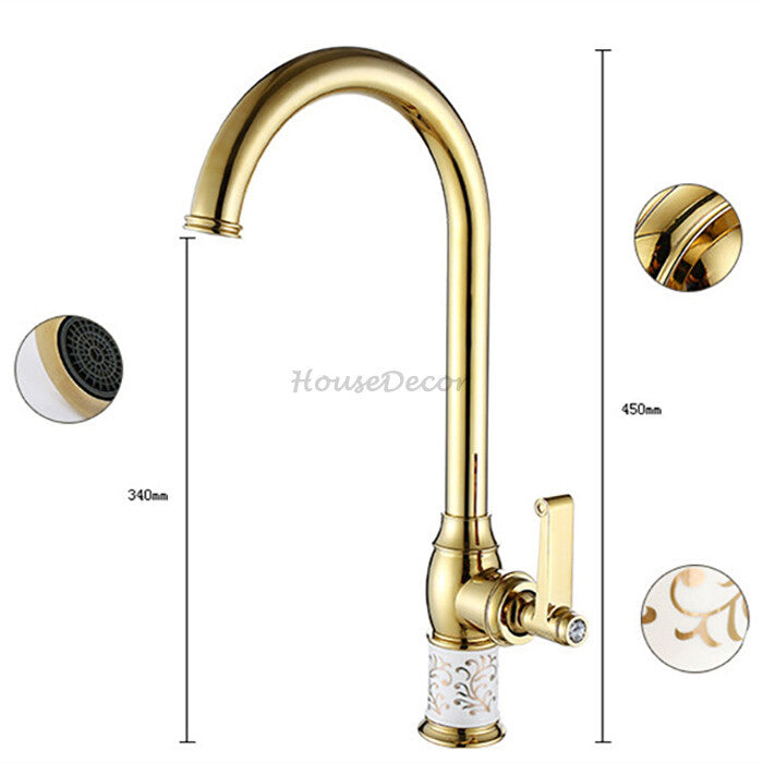 Gold kitchen sink mixer tap swivel spout additional view