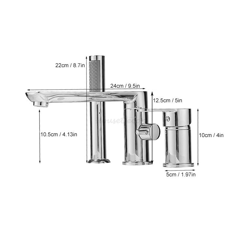 Gold Bathroom Tub Mixer Tap Hand Shower Luxury 3 Hole Deck Mounted Bath Faucet