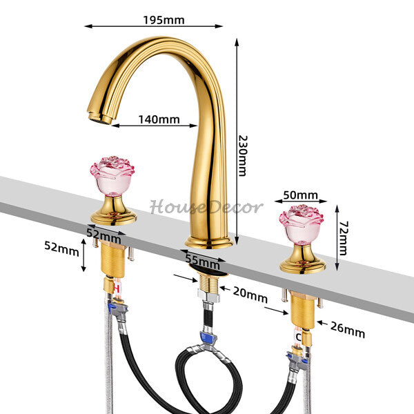 Brass bathroom basin mixer tap 3 hole installation additional view