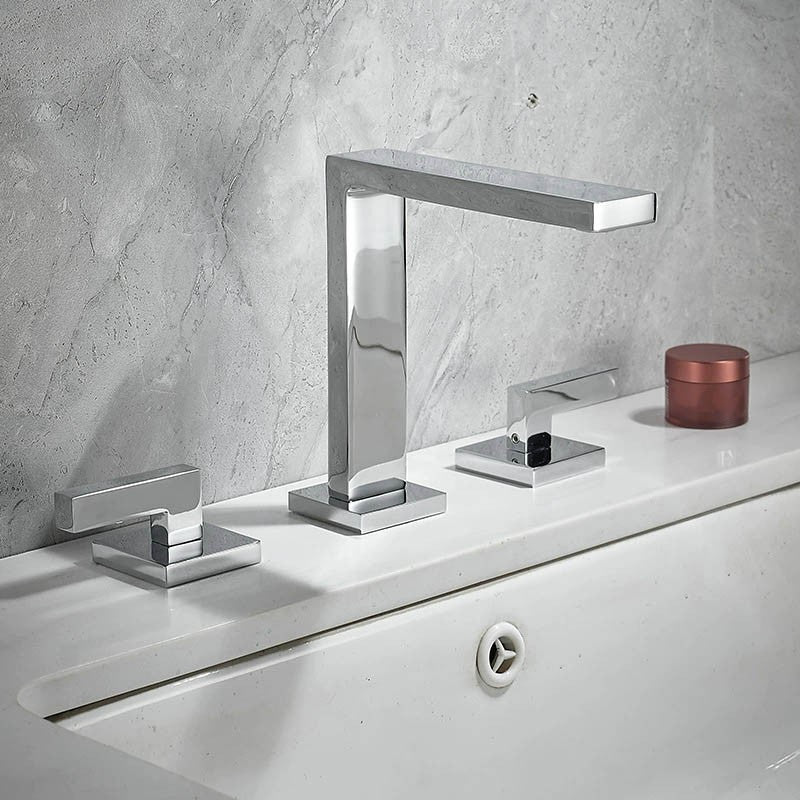 Modern bath shower mixer tap dual handle control detail view