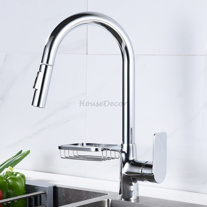 Gold bath shower mixer tap pull out spray detail view