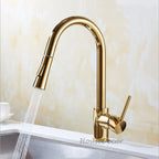 Gold kitchen sink mixer tap pull out spray detail view