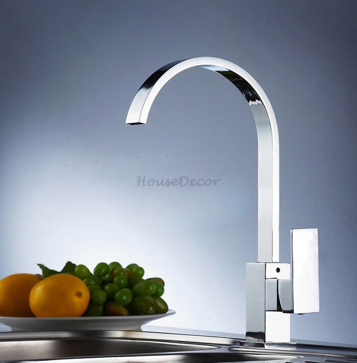 Chrome kitchen sink mixer tap swivel spout main view