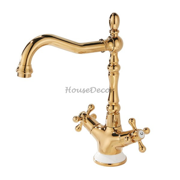 Gold bathroom basin mixer tap swivel spout additional view
