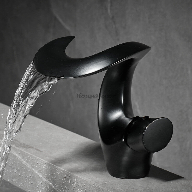 Brass bath shower mixer tap waterfall spout detail view