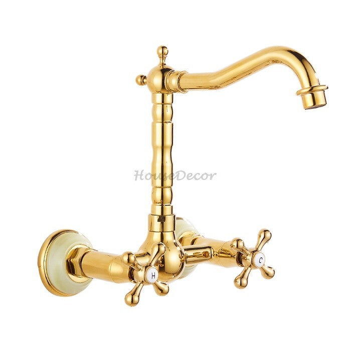 Gold kitchen sink mixer tap swivel spout main view