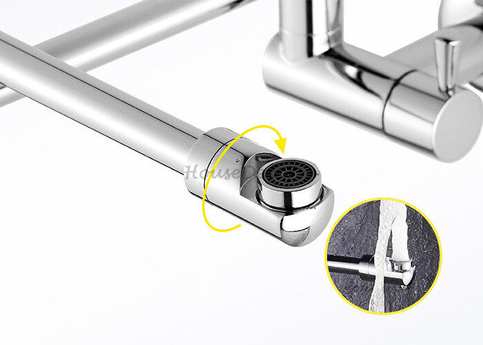 Chrome kitchen sink mixer tap swivel spout detail view