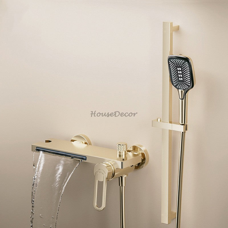 Modern bath shower mixer tap waterfall spout detail view