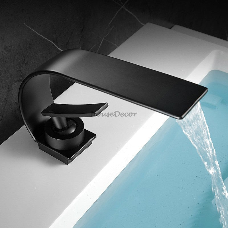 Brass bath shower mixer tap waterfall spout detail view
