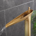 Antique Brass bath shower mixer tap waterfall spout detail view