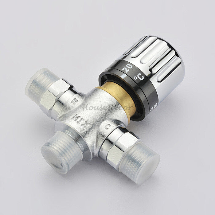 Modern bath shower mixer tap thermostatic control detail view