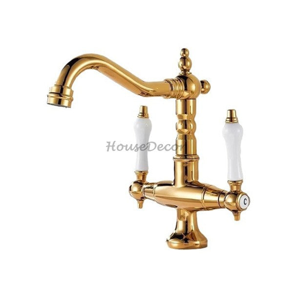 Gold bath shower mixer tap swivel spout main view
