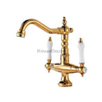 Gold bath shower mixer tap swivel spout main view