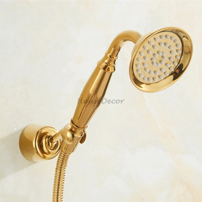 Gold bath shower mixer tap wall mounted design detail view