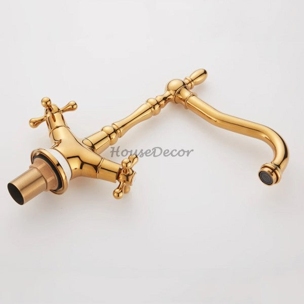 Gold bathroom basin mixer tap swivel spout additional view