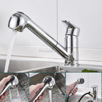 Brass kitchen sink mixer tap pull out spray detail view