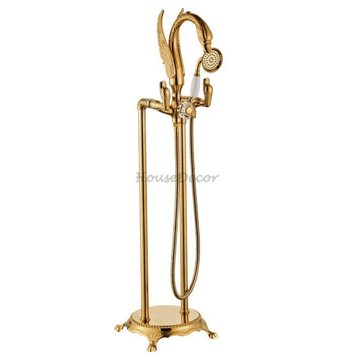 Gold bath shower mixer tap floor mounted design main view