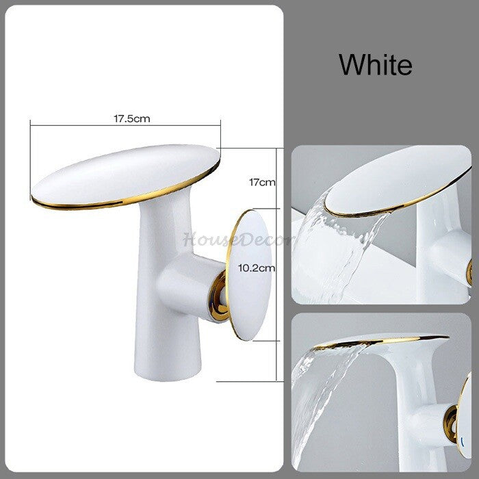 Modern bathroom basin mixer tap waterfall spout detail view