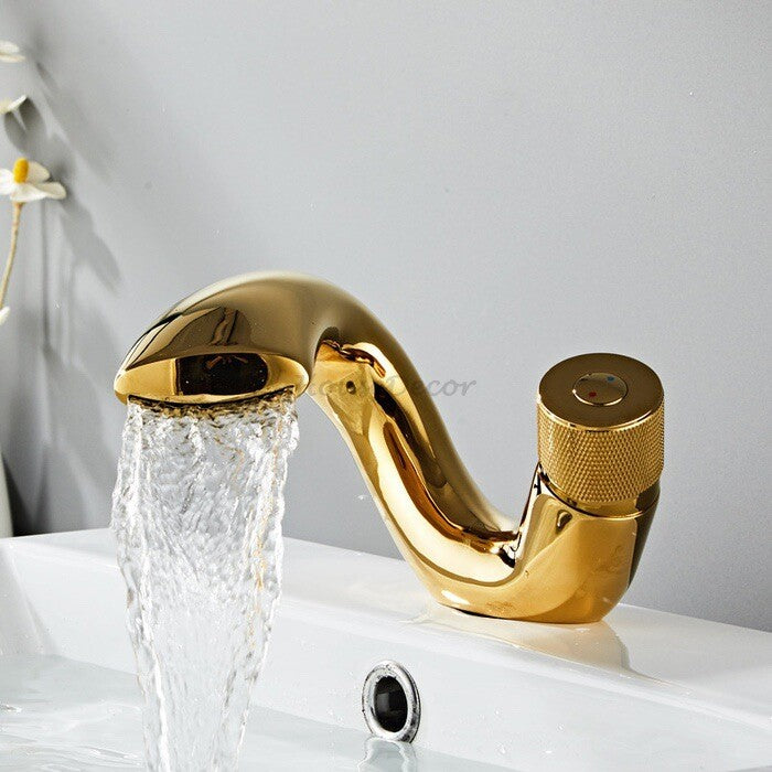Brass bathroom basin mixer tap waterfall spout additional view