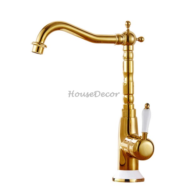 Gold Brass bath shower mixer tap swivel spout detail view