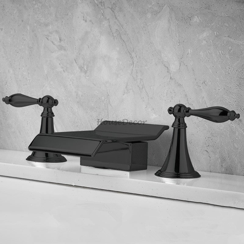 Modern bath shower mixer tap waterfall spout detail view