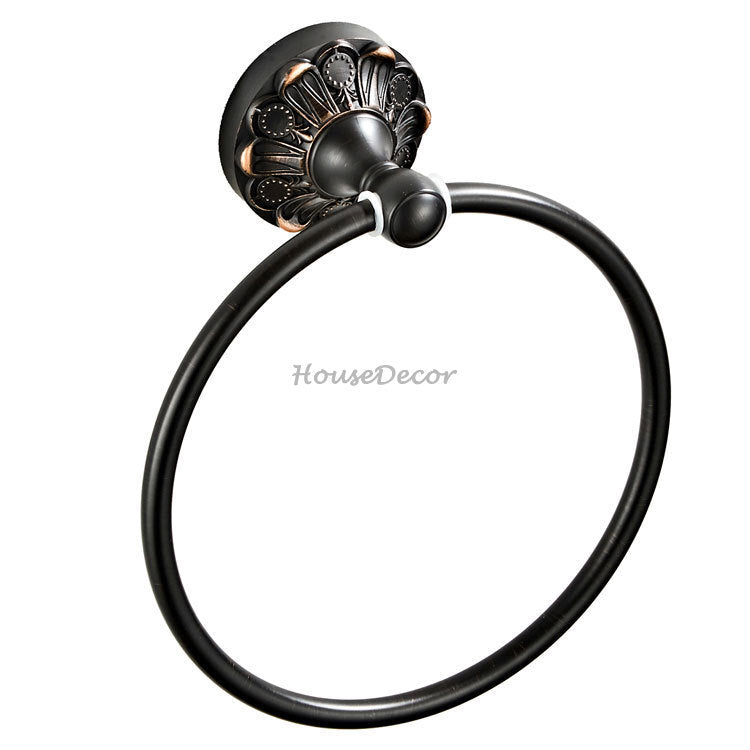Black towel ring wall mounted design detail view