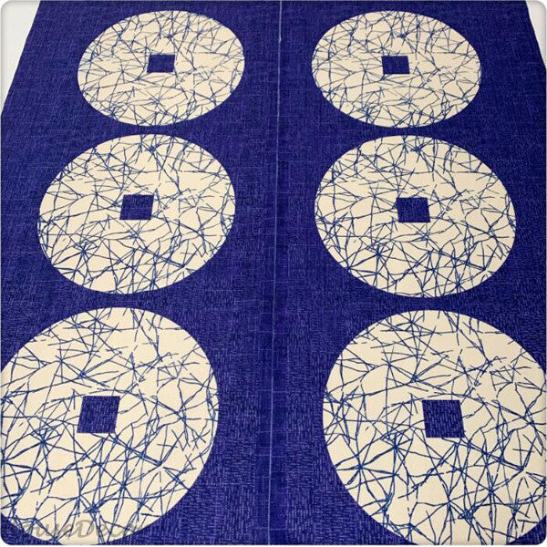 Blue Fabric doorway curtain room divider design detail view