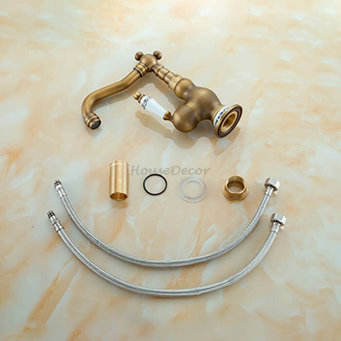 Antique Brass bath shower mixer tap swivel spout detail view