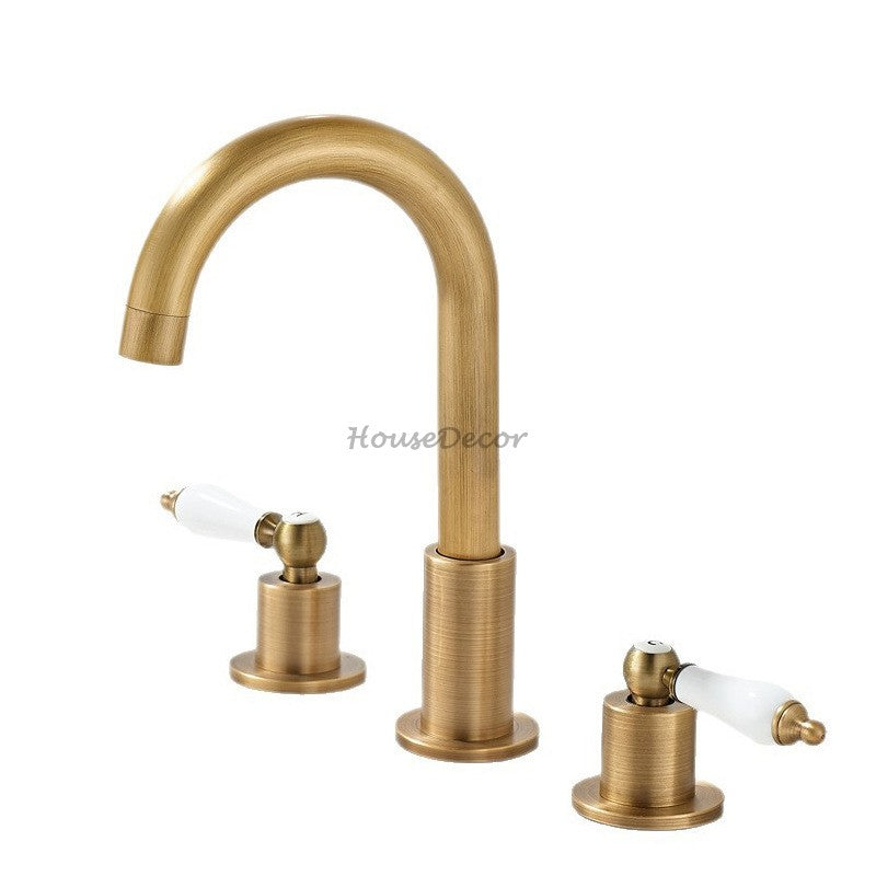 Modern bath shower mixer tap dual handle control detail view