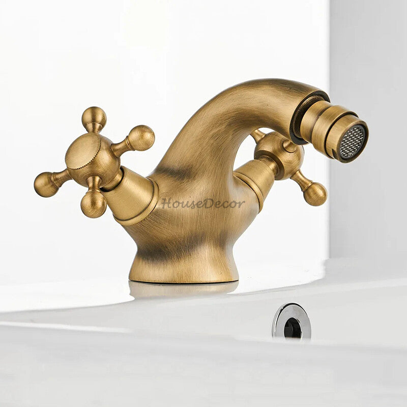 Modern bath shower mixer tap dual handle control detail view