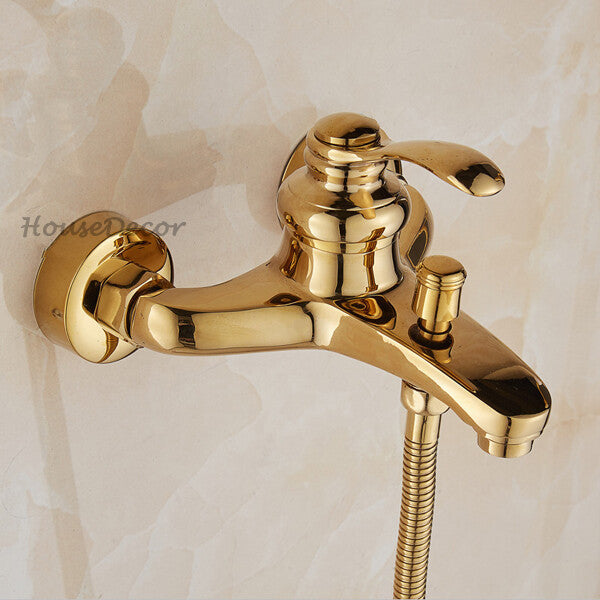 Gold bath shower mixer tap handheld shower set detail view