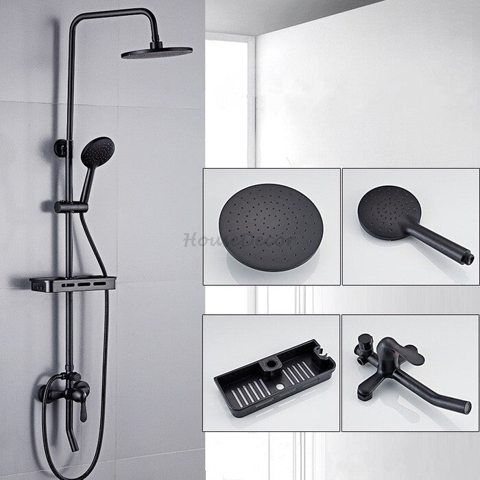 Black bath shower mixer tap wall mounted design detail view