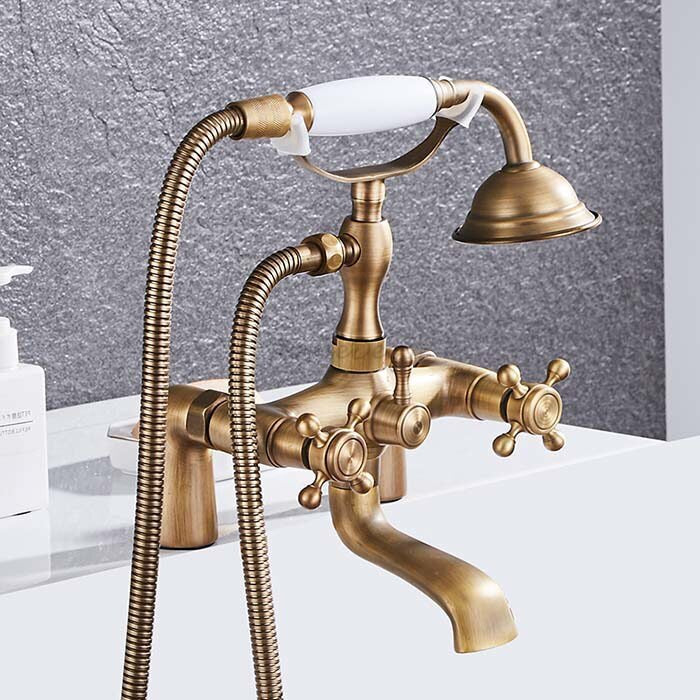 Antique Brass bath shower mixer tap deck mounted design main view