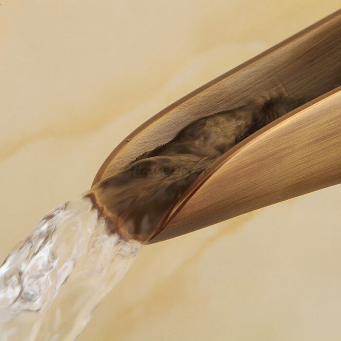 Antique Brass bath shower mixer tap waterfall spout detail view