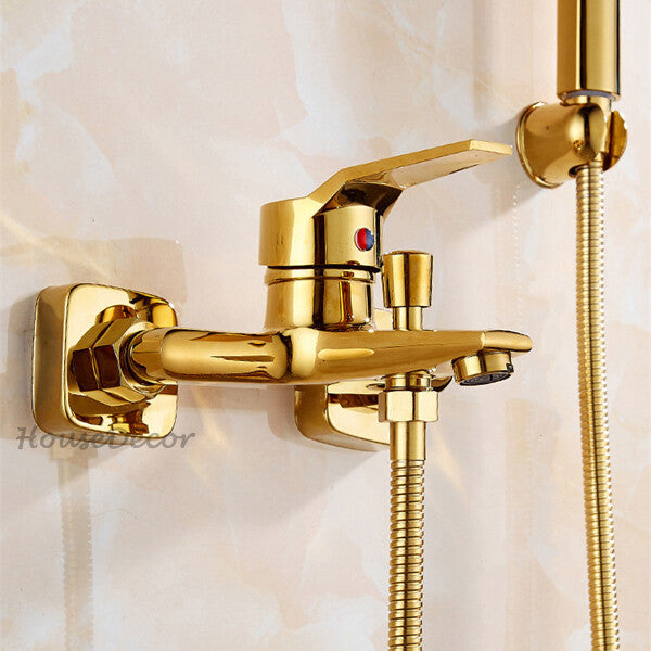 Gold bath shower mixer tap wall mounted design detail view