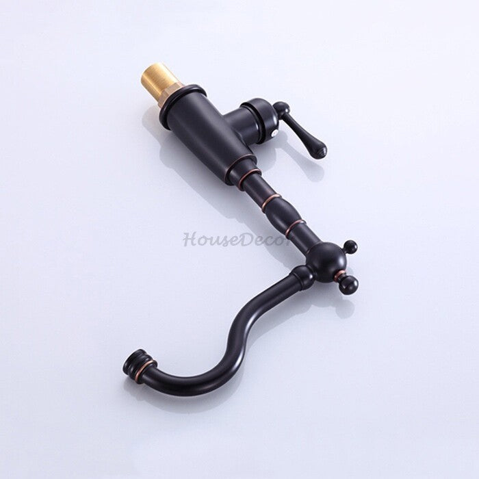 Black Brass bathroom basin mixer tap swivel spout detail view