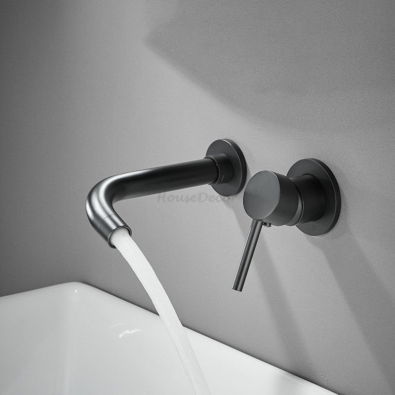 Black bath shower mixer tap wall mounted design detail view