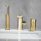 Gold Bathroom Tub Mixer Tap Hand Shower Luxury 3 Hole Deck Mounted Bath Faucet