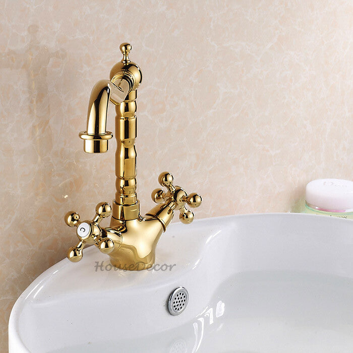 Gold Brass bath shower mixer tap swivel spout detail view