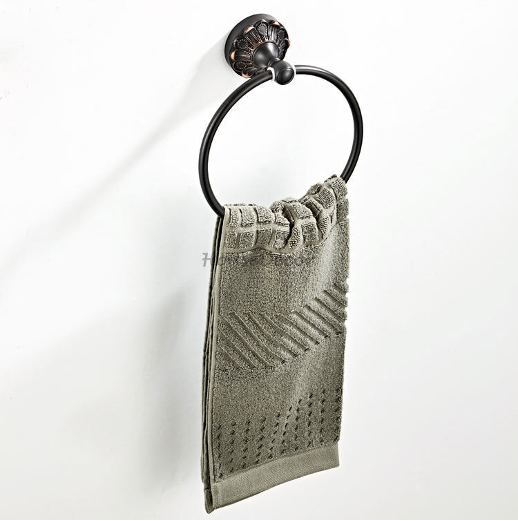 Black towel ring wall mounted design detail view